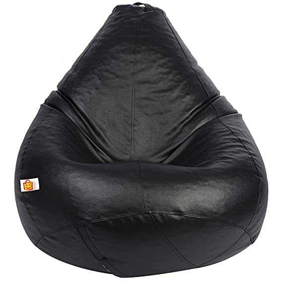 Kushuvi Classic Combo Set Filled Bean Bag with Footstool (Black, XXXL)