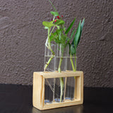 Glass Test Tube Flower Vase with Wood Stand