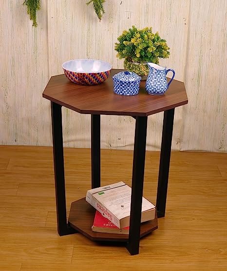 Raytrees Home Octagonal Wooden and Metal Table, Beige