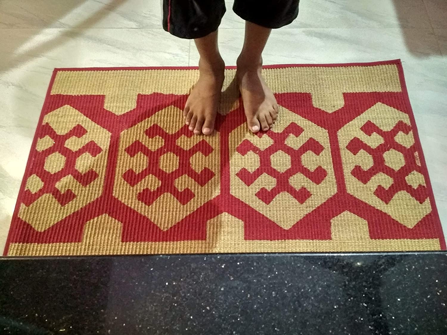 Mats Avenue Jute Printed Red Colour Carpet