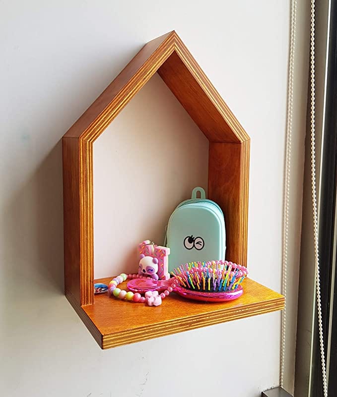 Lycka Birch Wood Hut Shape Wall Mounted Shelves