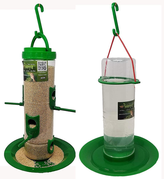 Amijivdaya Bird And Water Feeder Combo (Large, Green)