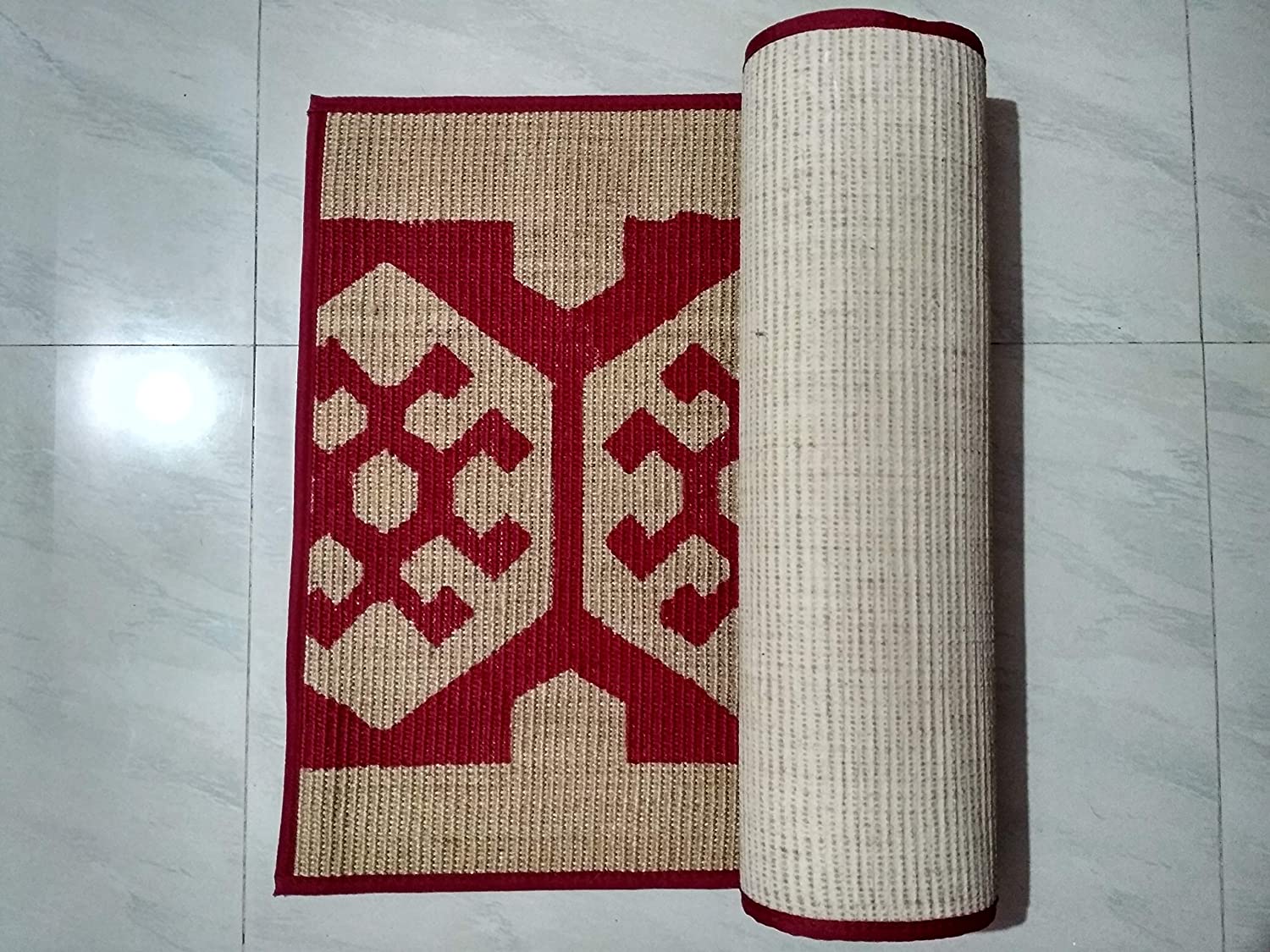 Mats Avenue Jute Printed Red Colour Carpet