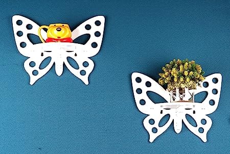 Raytrees Wooden Butterfly Design Wall Shelves For Room Décor- Set of 2