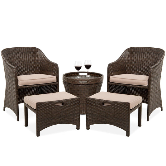 Dreamline Outdoor Garden/Balcony Patio Seating Set 1+2, 2 Chairs 2 Ottoman And Table (Dark Brown)