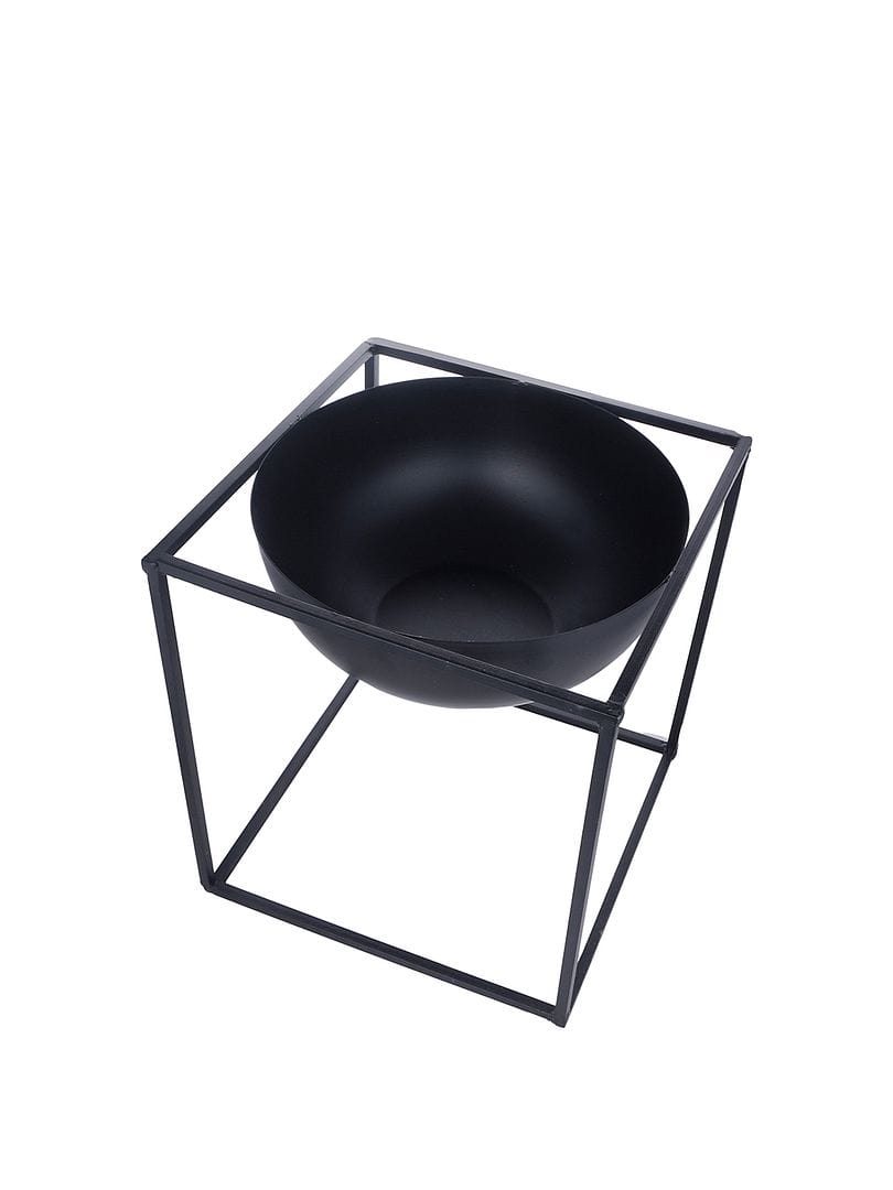 Green Girgit Half Dome Black Metal Planter With Metal Stand