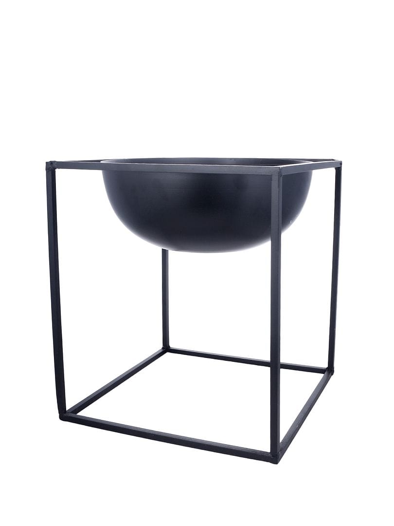 Green Girgit Half Dome Black Metal Planter With Metal Stand