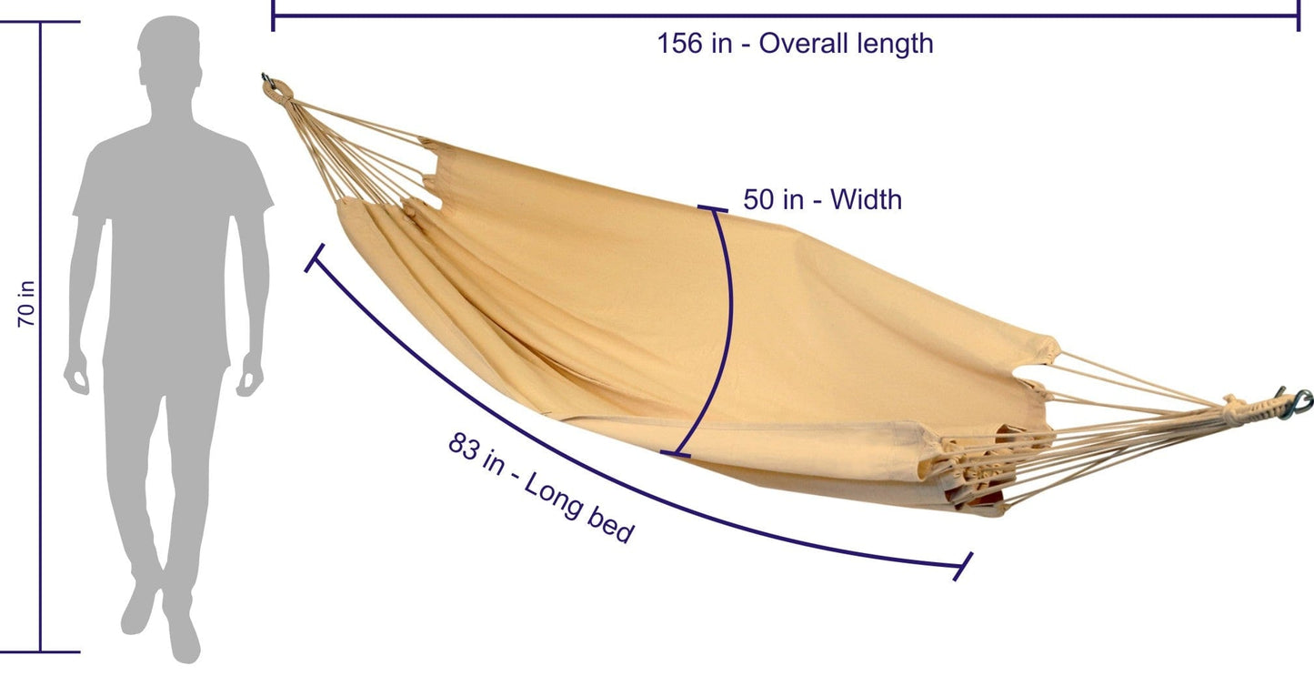 Brazilian Cotton Canvas Hammock for Two Person, Weight Capacity of 180 kg- 150W X 200L cm