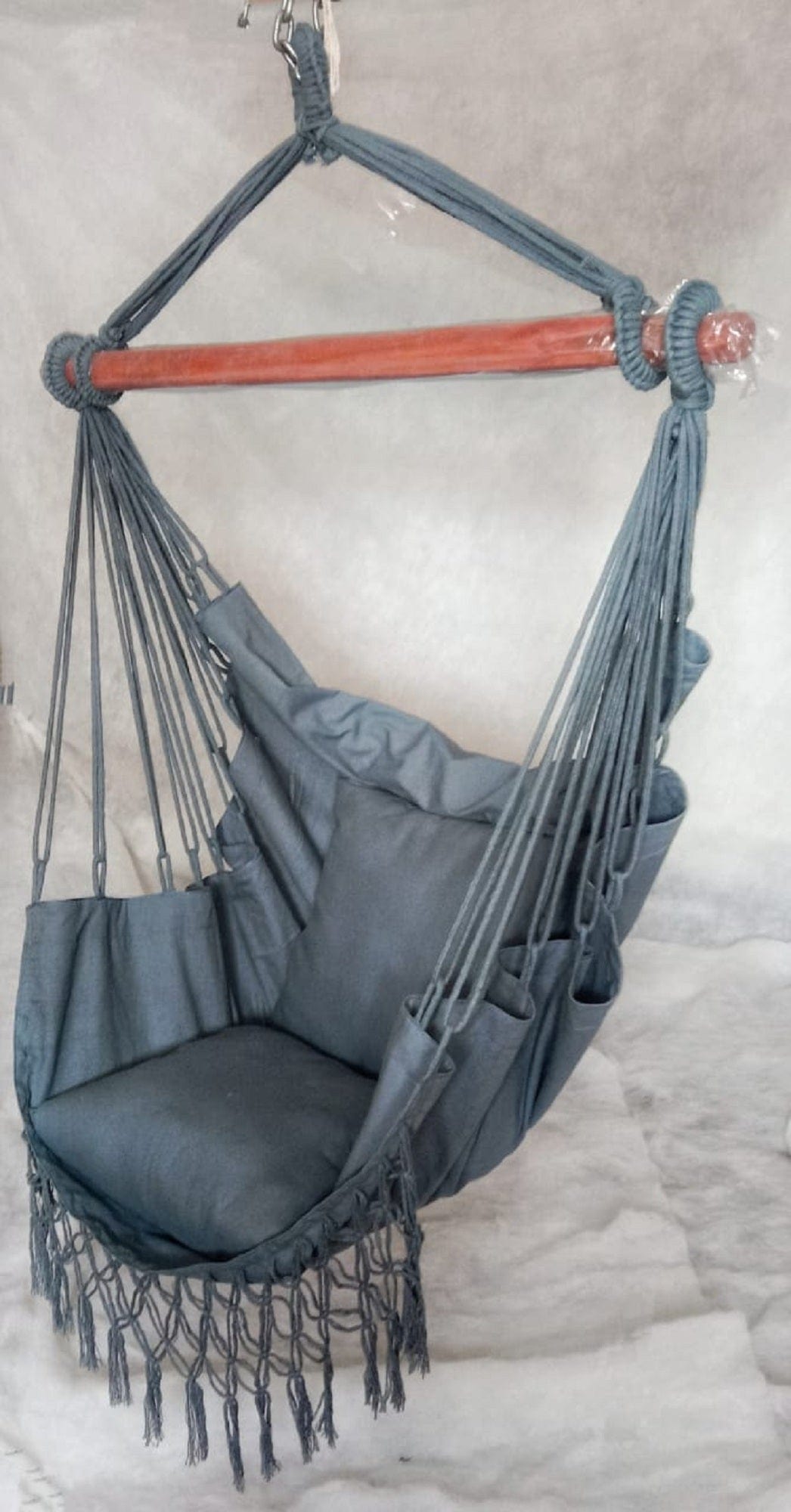 Macrame Swing Chair With Deco Fringes and Cushions