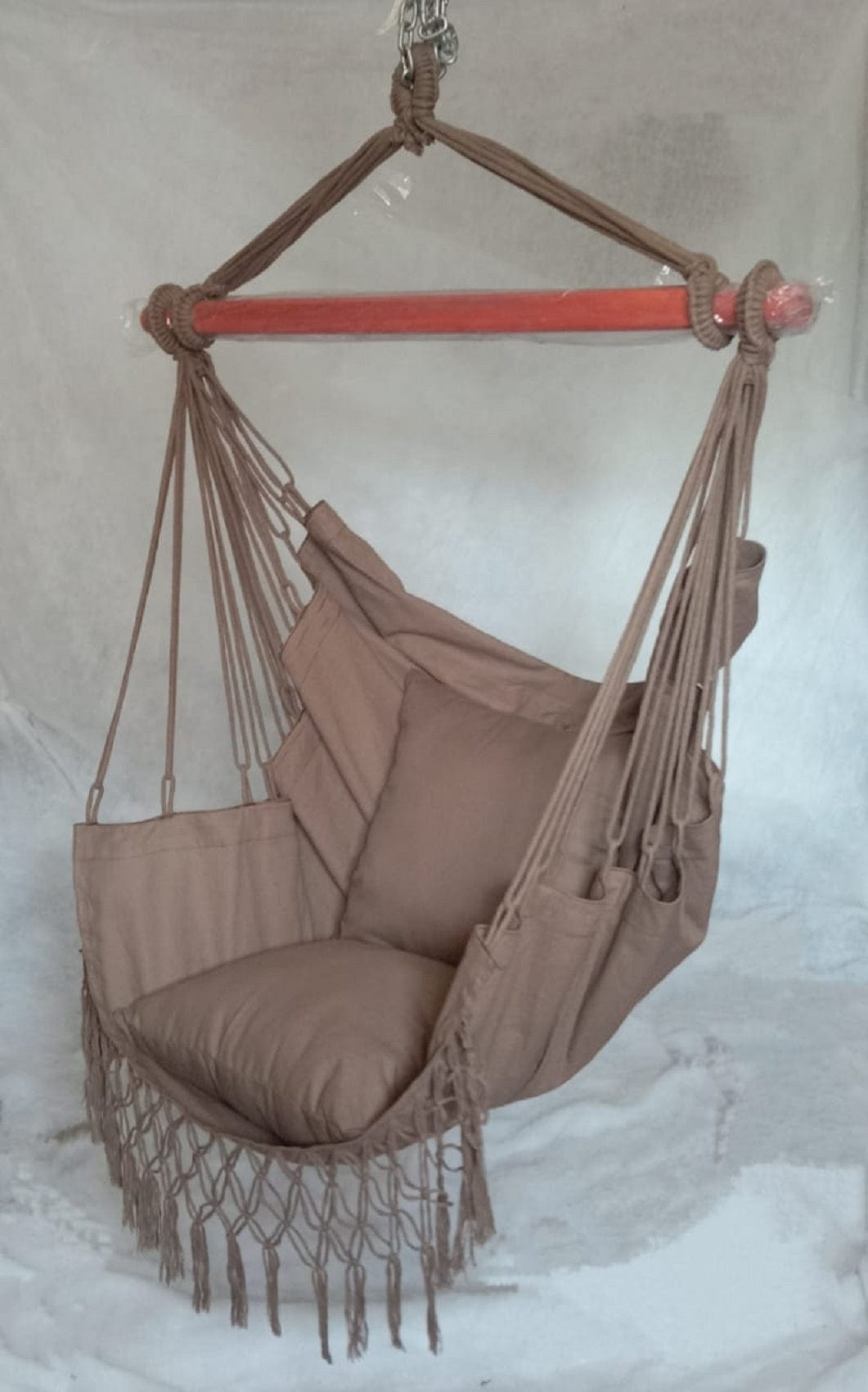 Macrame Swing Chair With Deco Fringes and Cushions