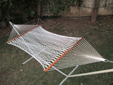 Outdoor UV Resistant White Rope Hammock With Grey Steel Hammock Stand, Weight Capacity of 125 kg