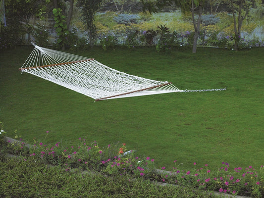 Double XL Outdoor Rope Hammock With Wooden Bars, Weight Capacity of 200 kg, 150W X 396L cm