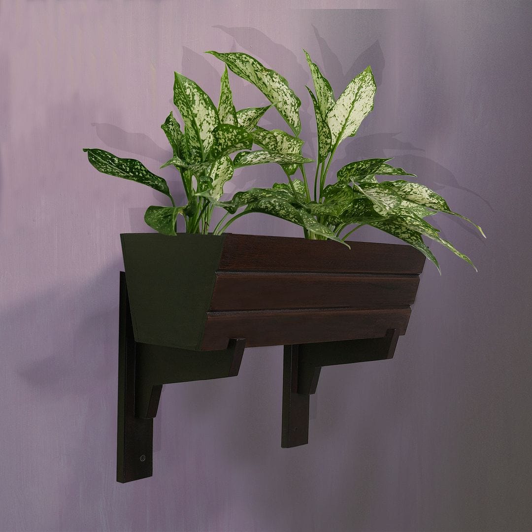 GreenUp Wall Mounted Wooden Boat Planter (Rectangle Shaped)