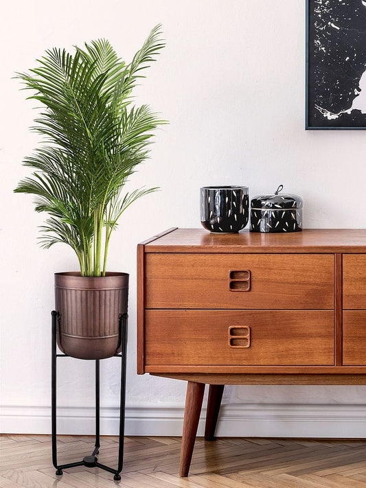 Green Girgit Metal Planter in Striped Copper Colour with Planter Stand