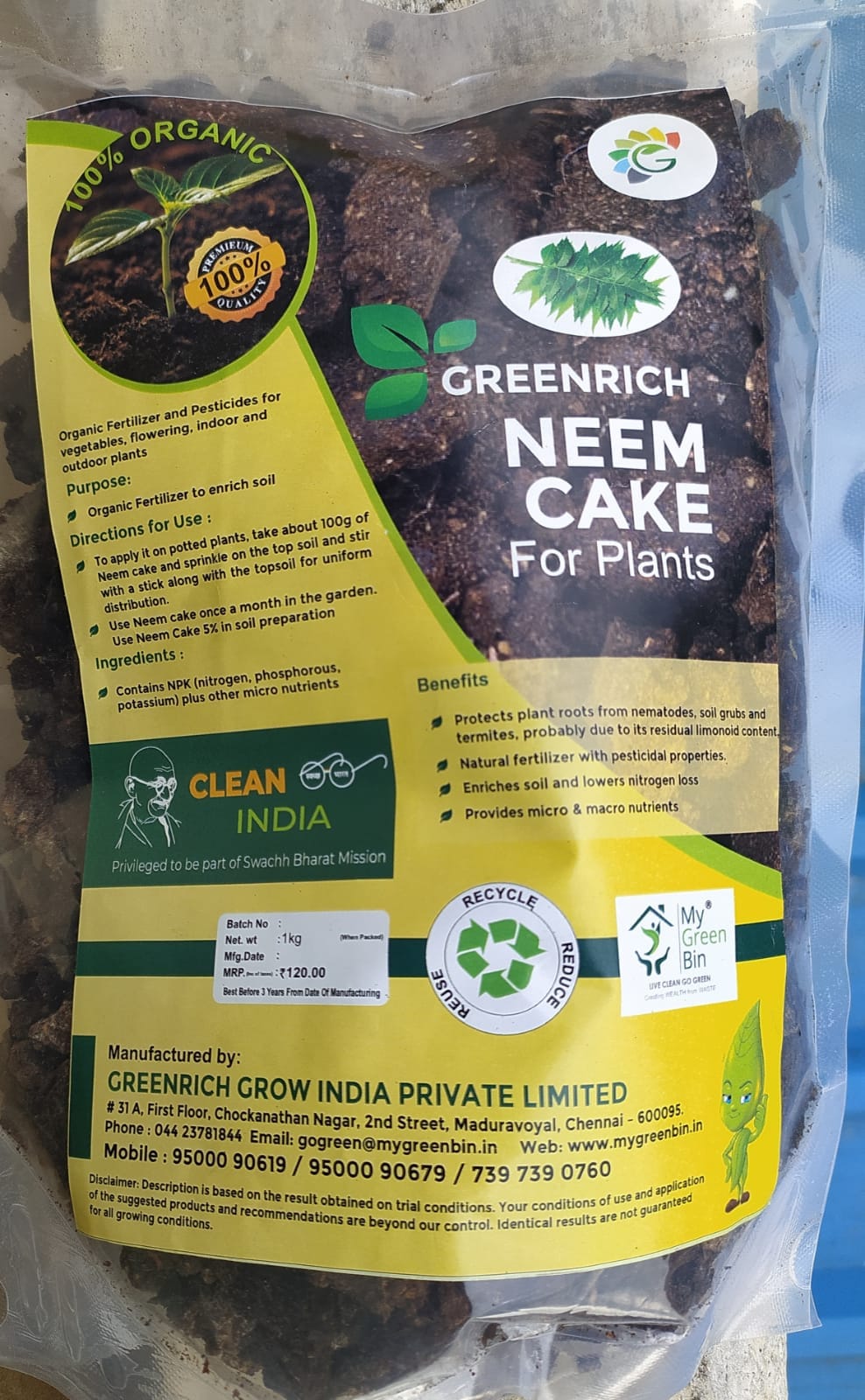 MyGreenBIn Greenrich Neem Cake (1 Kg)