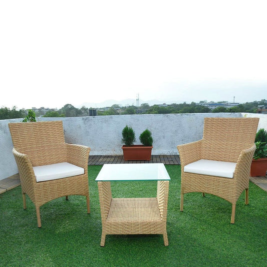 Dreamline Outdoor Furniture Garden Patio Coffee Table Set(1+2), 2 Chairs And Table Set (Cream)