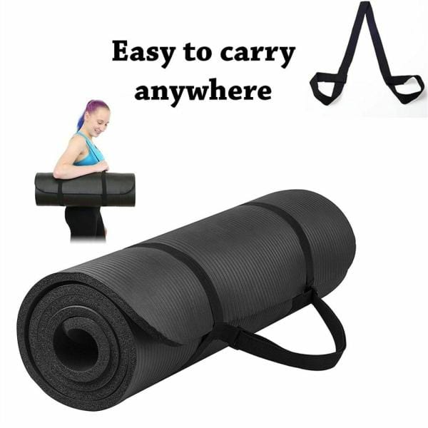 Yoga Mat With Carry Strap (Black) - 6mm