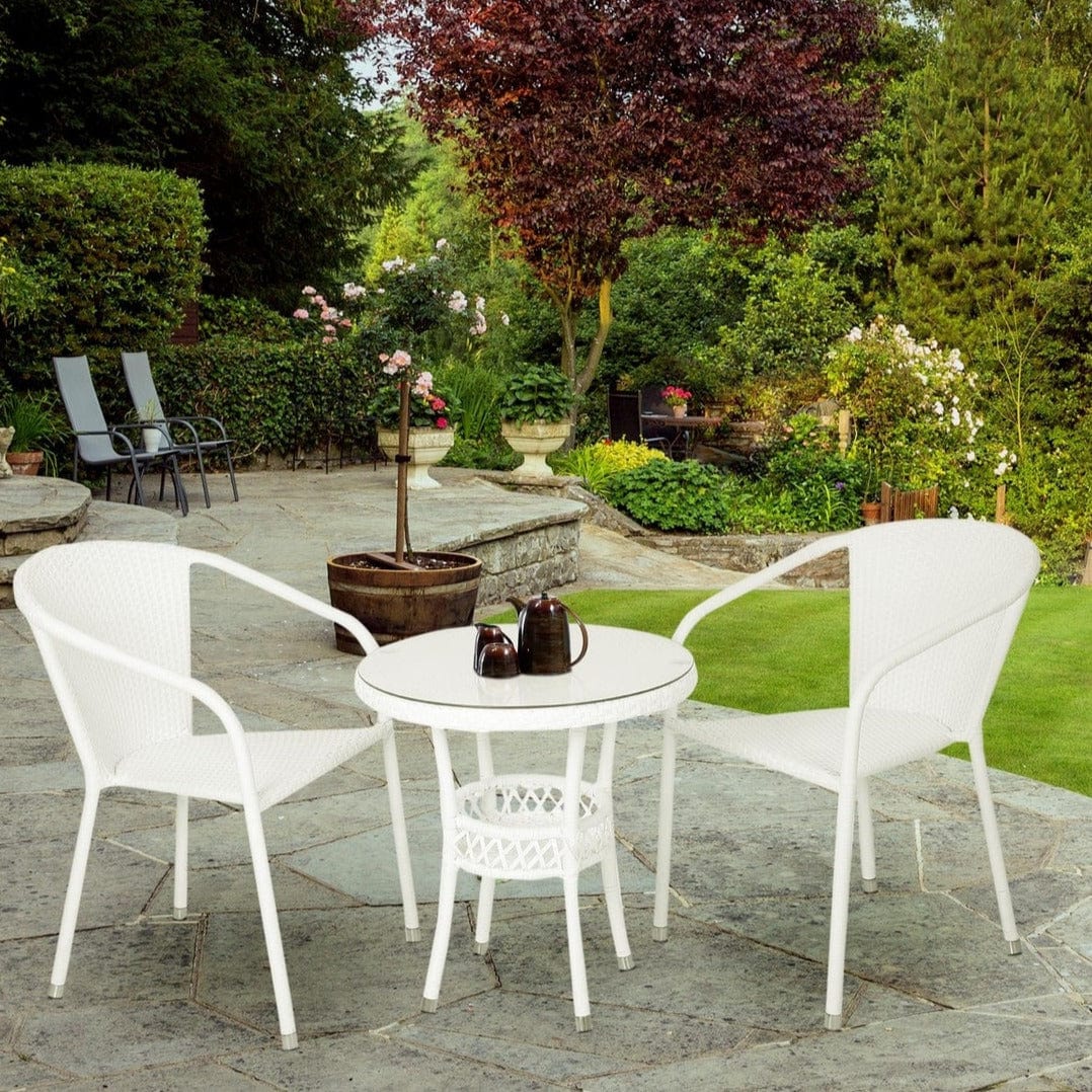 Dreamline Outdoor Furniture Garden Patio Coffee Table Set - 2 Chairs And Table Set (White)