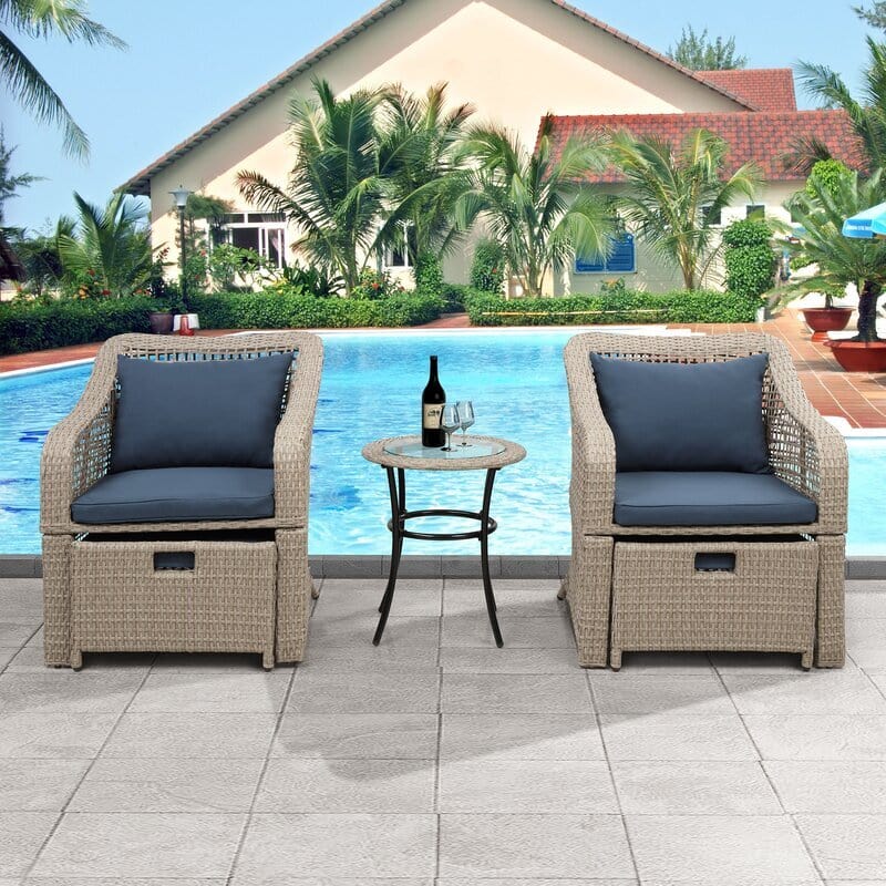 Dreamline Outdoor Garden/Balcony Patio Seating Set 1+2, 2 Chairs 2 Ottoman And Table