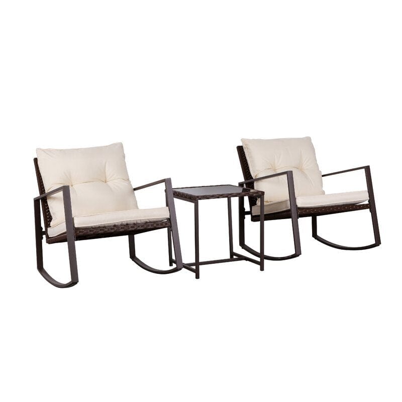 Dreamline Outdoor Garden/Balcony Patio Seating Set 1+2, 2 Rocking Style Chairs And Table Set (White)