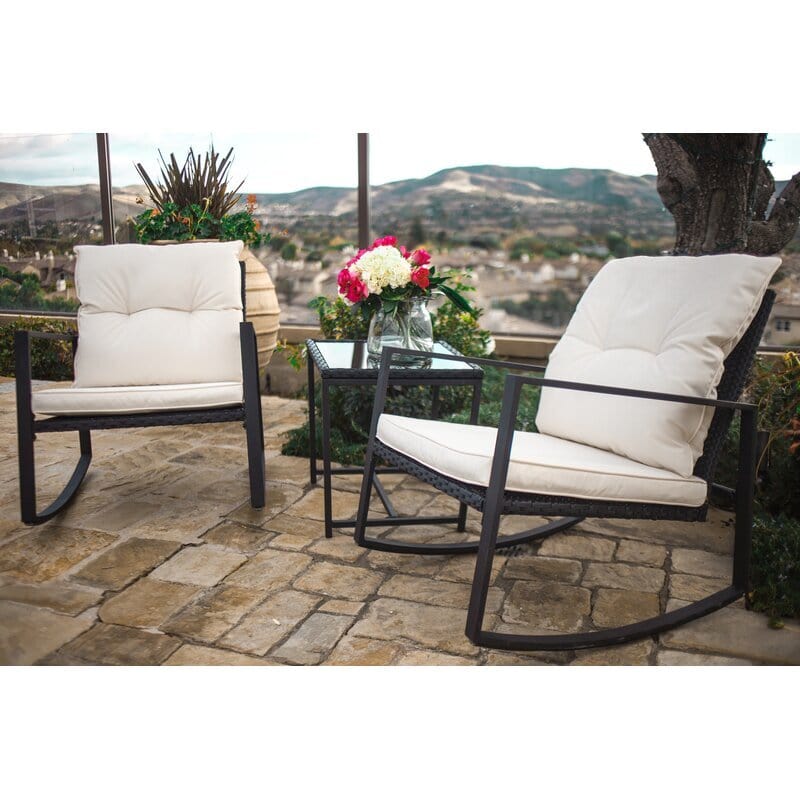 Dreamline Outdoor Garden/Balcony Patio Seating Set 1+2, 2 Rocking Style Chairs And Table Set (White)