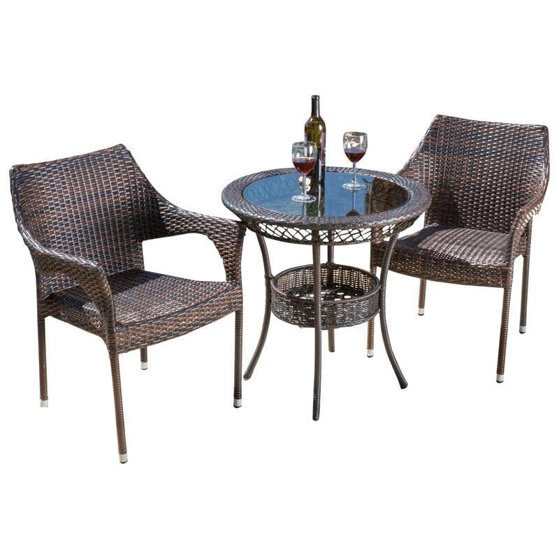 Dreamline Outdoor Garden/Balcony Patio Seating Set 1+2, 2 Chairs And Table (With Basket Underneath)