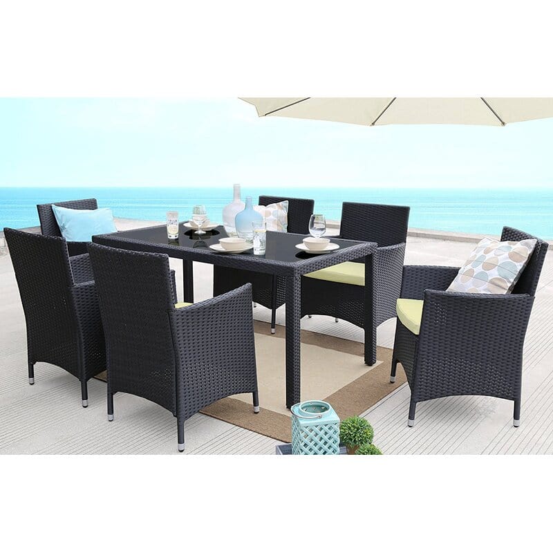 Dreamline Outdoor Garden Patio Dining Set 1+6, 6 Chairs And 1 Table Set (Black)