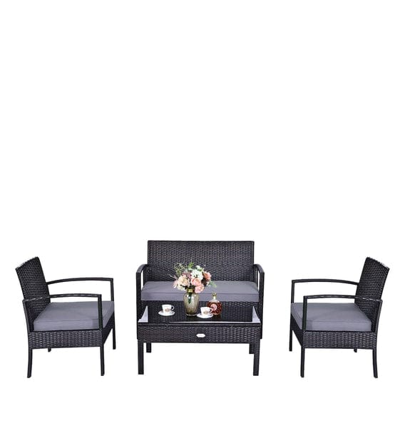 Dreamline Outdoor Garden Balcony Sofa Set (2 Seater, 2 Single Seater And 1 Center Table Set, Black)