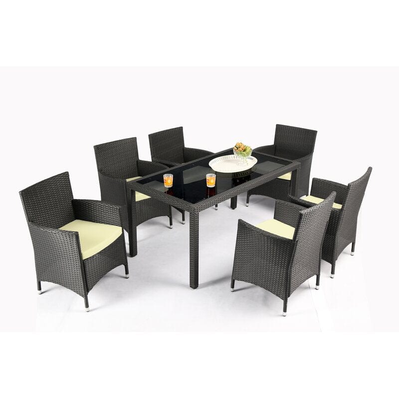 Dreamline Outdoor Garden Patio Dining Set 1+6, 6 Chairs And 1 Table Set (Black)