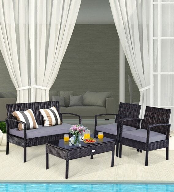 Dreamline Outdoor Garden Balcony Sofa Set (2 Seater, 2 Single Seater And 1 Center Table Set, Black)