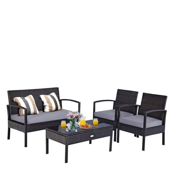 Dreamline Outdoor Garden Balcony Sofa Set (2 Seater, 2 Single Seater And 1 Center Table Set, Black)