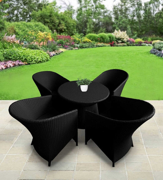 Dreamline Garden Patio Coffee Table Set (1+4), 4 Chairs And Round Table (Black)