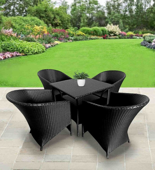 Dreamline Outdoor Garden/Balcony Patio Seating Set 1+4, 4 Chairs And 1 Square Shaped Table (Easy To Handle, Jet Black)