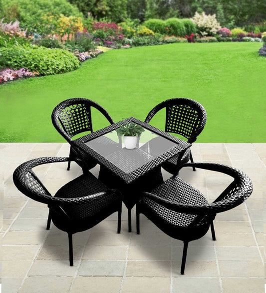 Dreamline Outdoor Furniture Garden Patio Coffee Table Set(1+4), 4 Chairs And Table Set (Black)