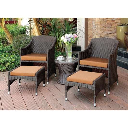 Dreamline Outdoor Garden/Balcony Patio Seating Set 1+2, 2 Chairs 2 Ottoman And Table (Brown)