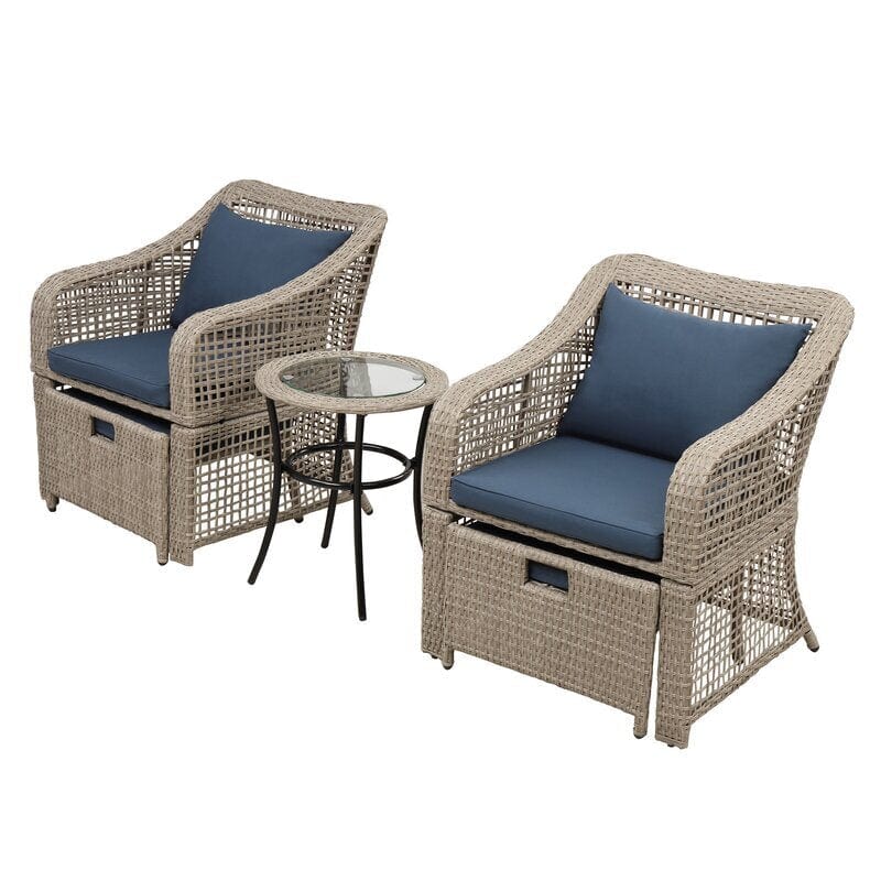 Dreamline Outdoor Garden/Balcony Patio Seating Set 1+2, 2 Chairs 2 Ottoman And Table