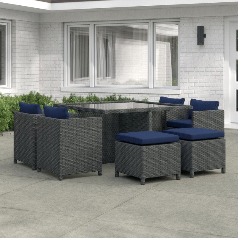 Dreamline Outdoor Garden Patio Dining Set - 4 Chairs, 4 Ottoman And 1 Table Set