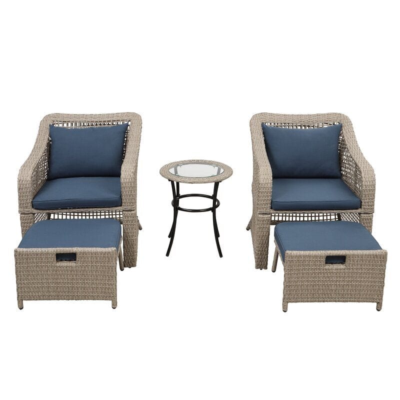 Dreamline Outdoor Garden/Balcony Patio Seating Set 1+2, 2 Chairs 2 Ottoman And Table