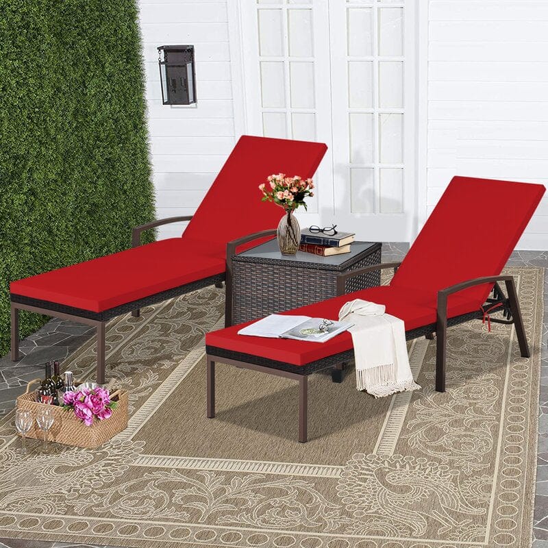 Dreamline Outdoor Furniture Poolside Lounger With Cushion (Red, Set of 2)