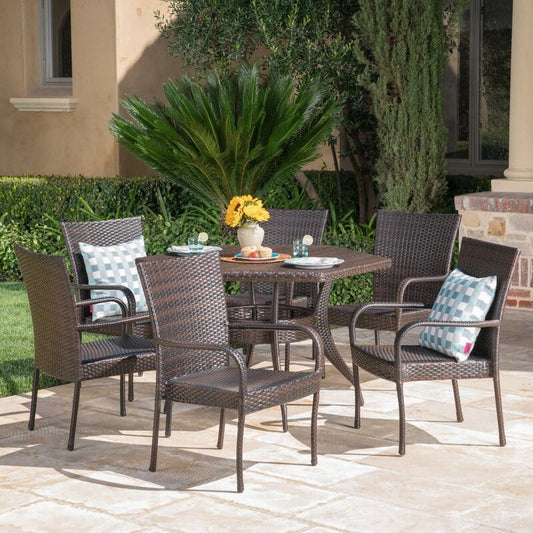 Dreamline Outdoor Garden Patio Dining Set 1+6 (6 Chairs And 1 Table Set Outdoor Furniture, Brown)