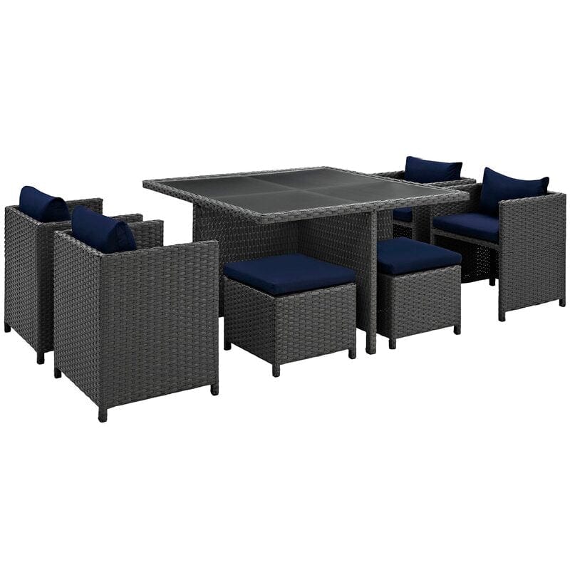 Dreamline Outdoor Garden Patio Dining Set - 4 Chairs, 4 Ottoman And 1 Table Set