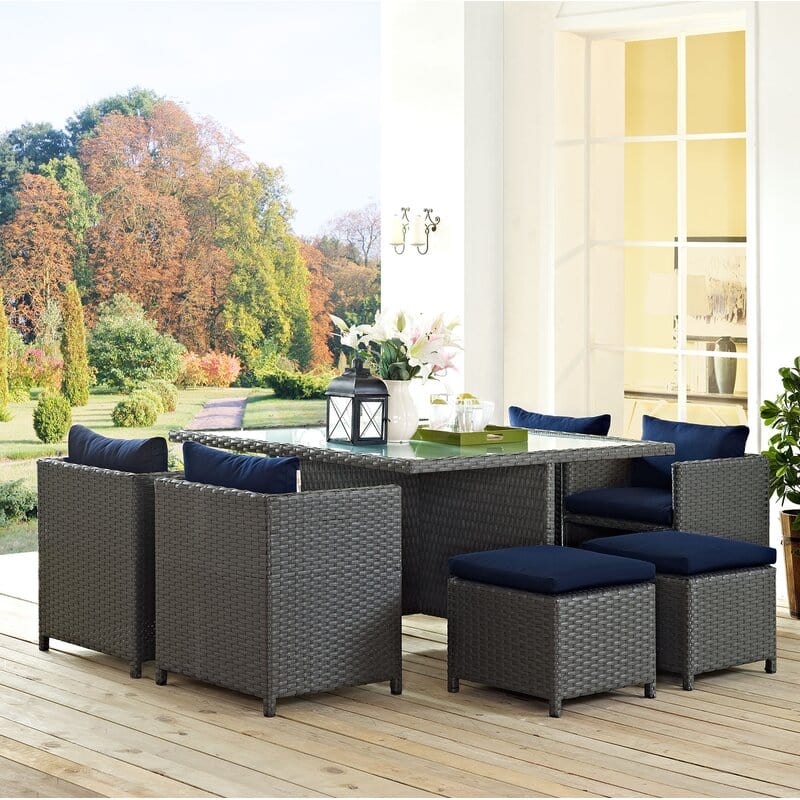 Dreamline Outdoor Garden Patio Dining Set - 4 Chairs, 4 Ottoman And 1 Table Set