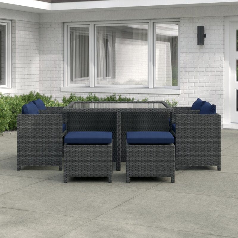 Dreamline Outdoor Garden Patio Dining Set - 4 Chairs, 4 Ottoman And 1 Table Set