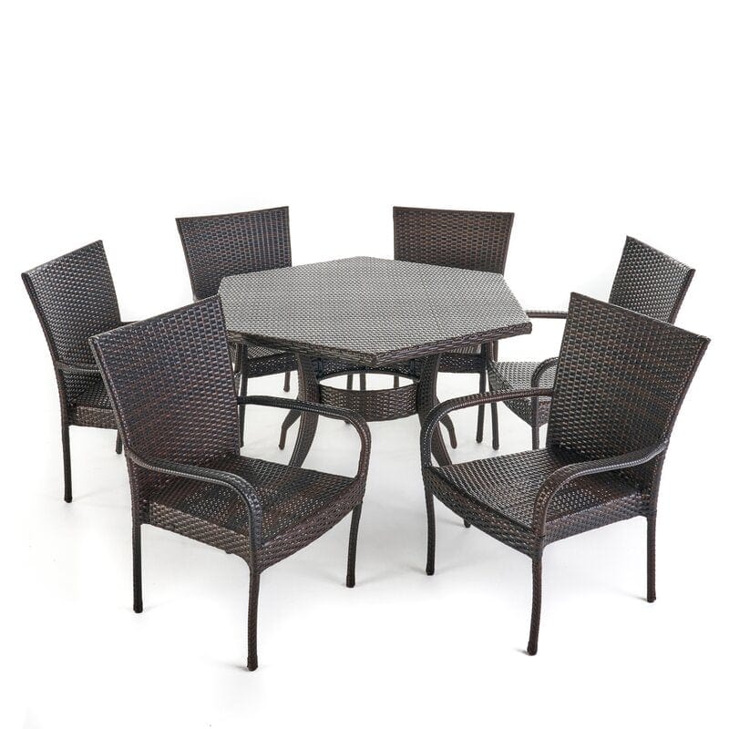 Dreamline Outdoor Garden Patio Dining Set 1+6 (6 Chairs And 1 Table Set Outdoor Furniture, Brown)