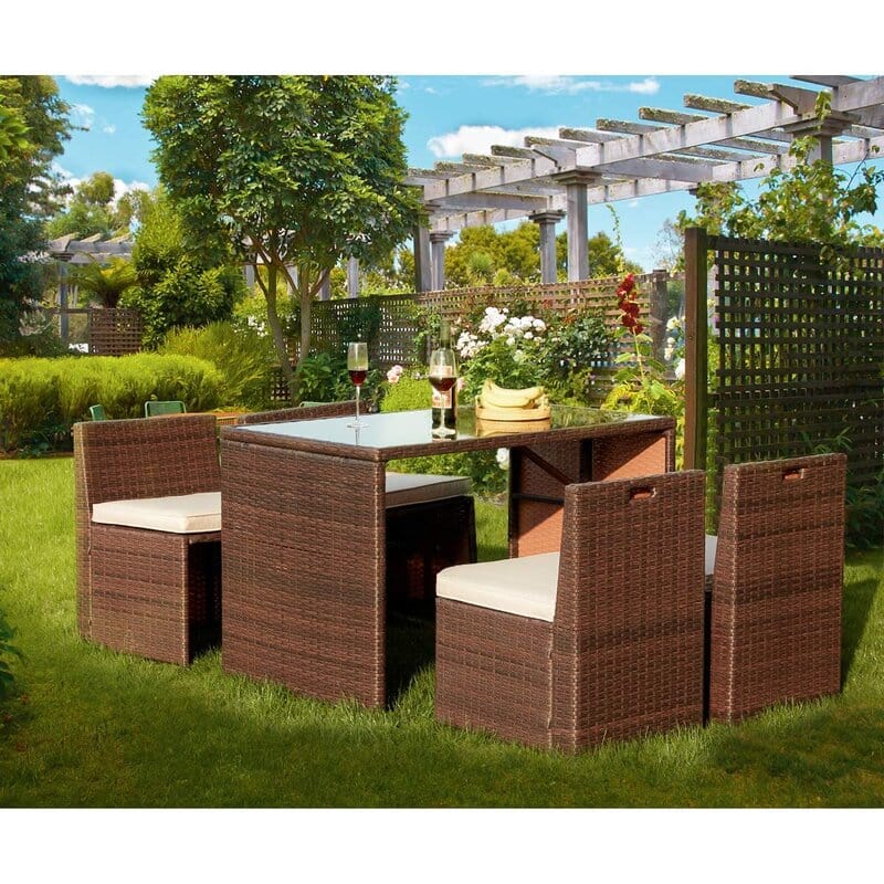 Dreamline Outdoor Garden Patio Dining Set 4 Chairs And 1 Table Set (Brown), Outdoor Furniture