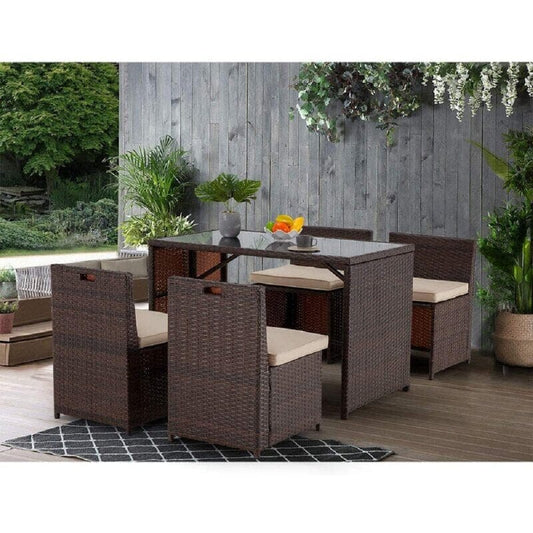 Dreamline Outdoor Garden Patio Dining Set 4 Chairs And 1 Table Set (Brown), Outdoor Furniture