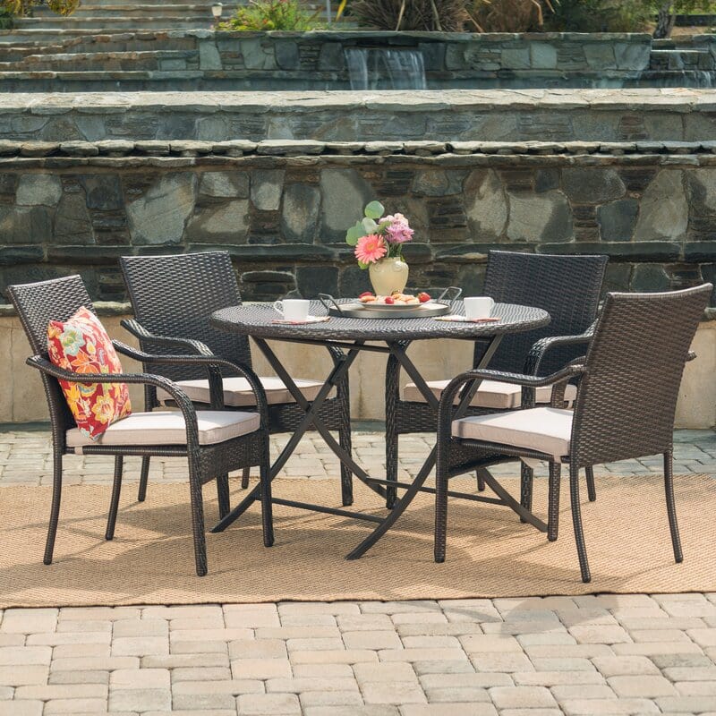 Dreamline Outdoor Garden Patio Dining Set - 4 Chairs And 1 Table Set (Brown)