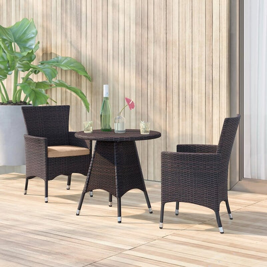 Dreamline Outdoor Garden/Balcony Patio Seating Set 1+2, 2 Chairs And 1 Table (Eco-Friendly, Dark Brown)