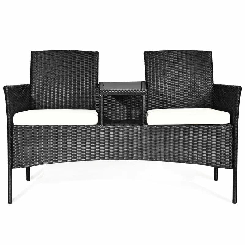 Dreamline Outdoor Furniture Garden Patio Seating Set of 2 Attached Chairs And Table Set (Black)