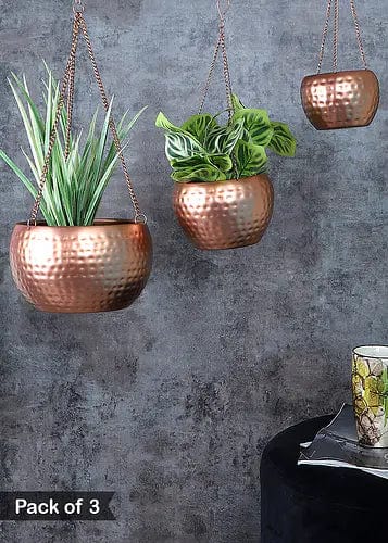 Amaya Decors Hanging Copper Hammered Planter (Set of 3)